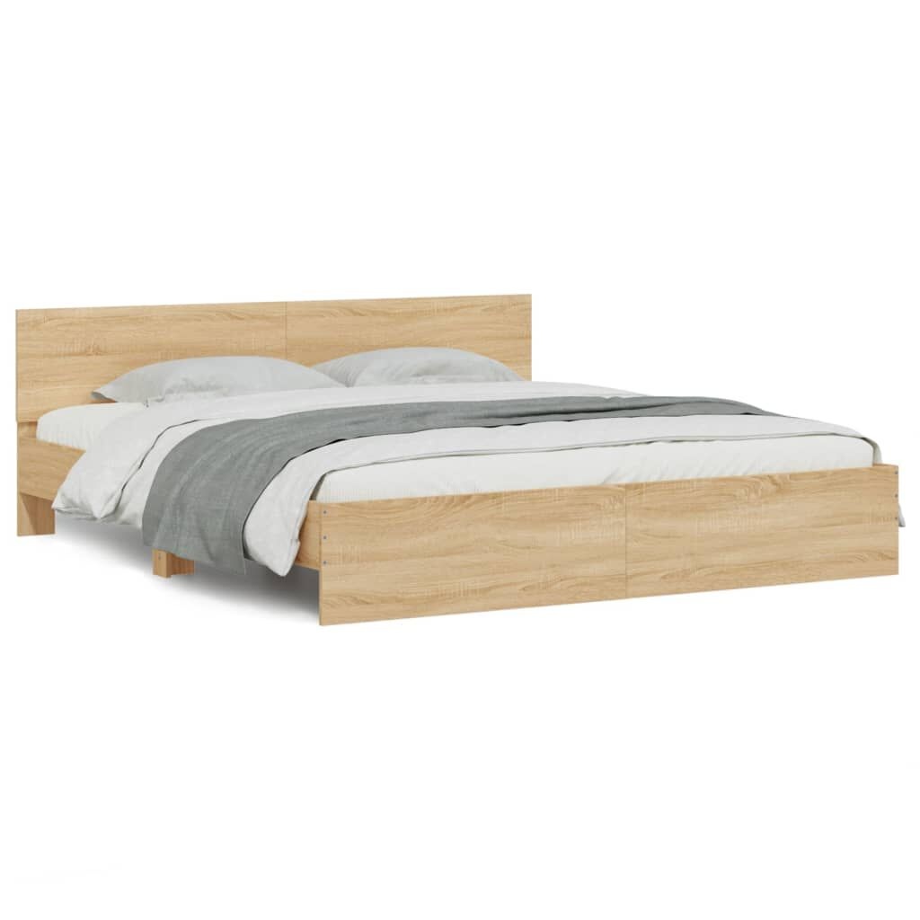 vidaXL Bedframe met hoofdeinde - 160x200 cm - Sonoma Eiken (35% Korting)