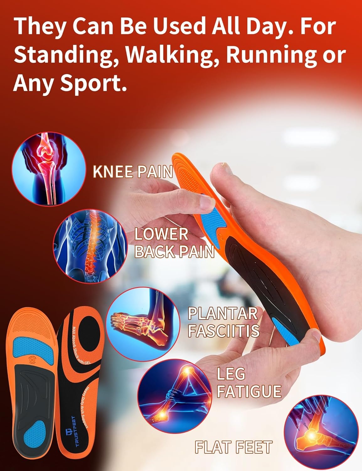 Orthopedische Werkinlegzolen Trustfeet B101 M (41-43) | Oranje | 63% Korting