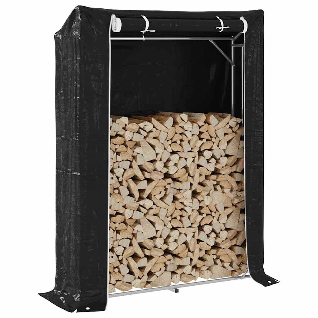 vidaXL Haardhoutrek met regenhoes 150x40x200 cm gegalvaniseerd staal