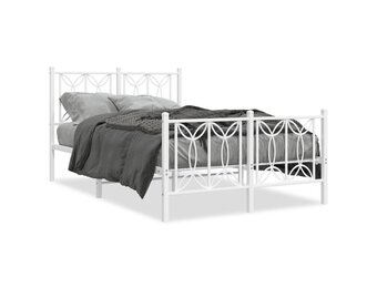 vidaXL Bedframe met hoofd- en voeteneinde metaal wit 120 x 190 cm