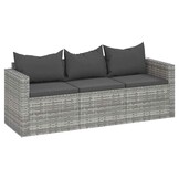 vidaXL Tuinbank 3-zits Poly Rattan Grijs met Kussens | 59% Korting