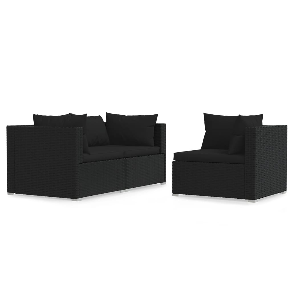 vidaXL 3-delige Loungeset Poly Rattan Zwart - 35% Korting!