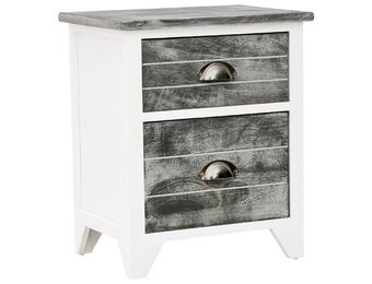 vidaXL Nachtkastje Paulowniahout - 38x28x45 cm - Grijs/Wit - 35% Korting!