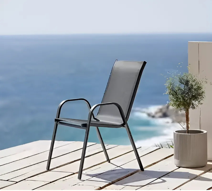 2x Grijze Tuinstoelen - Gepoedercoat Staal - 90.5x72x55 cm