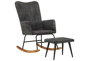 vidaXL Schommelstoel met Voetenbank Canvas Zwart - 49% Korting