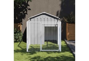 vidaXL Hondenhok met dak & ren - Staal - 60% korting