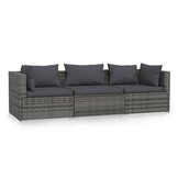 vidaXL Driezitsbank Poly Rattan Grijs - 67% Korting