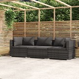 vidaXL Driezitsbank Poly Rattan Grijs - 67% Korting