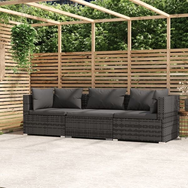 vidaXL Driezitsbank Poly Rattan Grijs - 67% Korting
