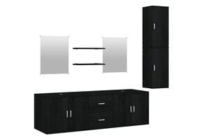 vidaXL 7-delige Badkamermeubelset: Bewerkte Hout Zwart | 55% Korting