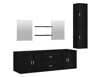 vidaXL 7-delige Badkamermeubelset: Bewerkte Hout Zwart | 55% Korting