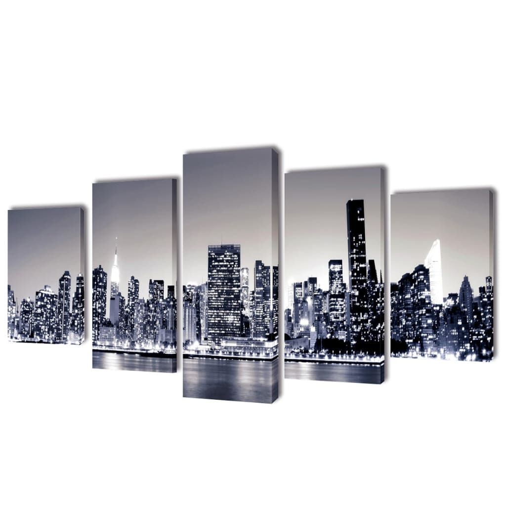New York Skyline Canvas Set - 5 Panelen, 200x100cm - 55% Korting