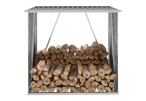 vidaXL Haardhoutschuur - 60% Korting! 163x83x154 cm Gegalvaniseerd Staal Grijs