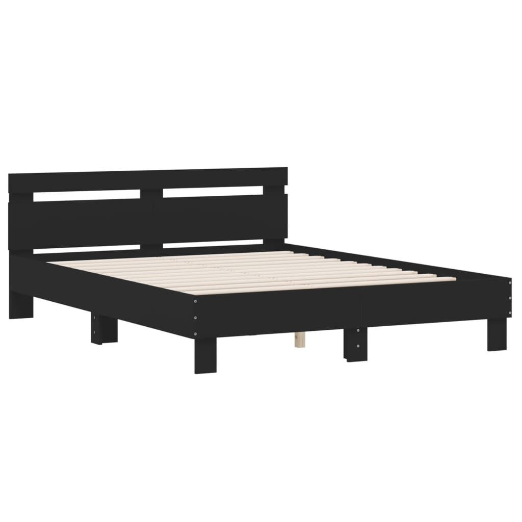 vidaXL Bedframe met Hoofdbord (140x200cm) - Bewerkt Hout Zwart - 55% Korting