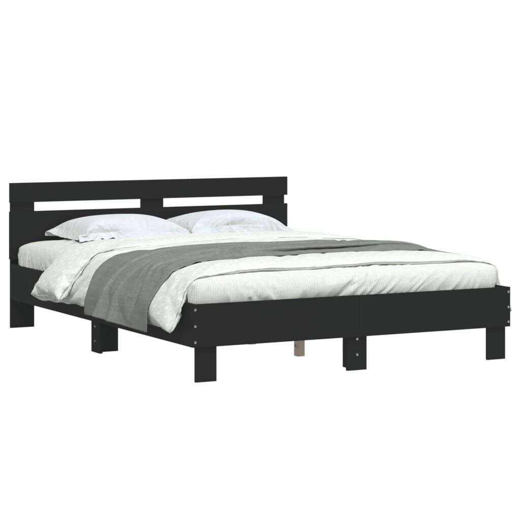 vidaXL Bedframe met Hoofdbord (140x200cm) - Bewerkt Hout Zwart - 55% Korting