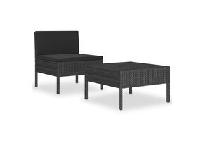 vidaXL 2-delige Loungeset met kussens poly rattan zwart