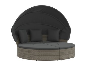 vidaXL Loungebed met Luifel & Kussens (Poly Rattan) - 55% Korting!