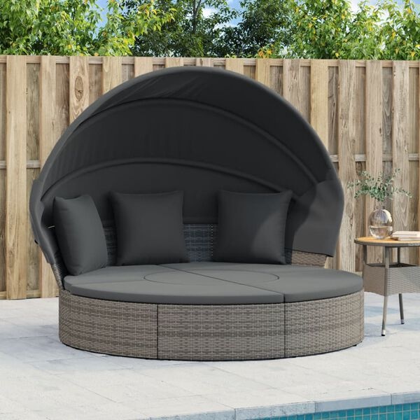 vidaXL Loungebed met Luifel & Kussens (Poly Rattan) - 55% Korting!
