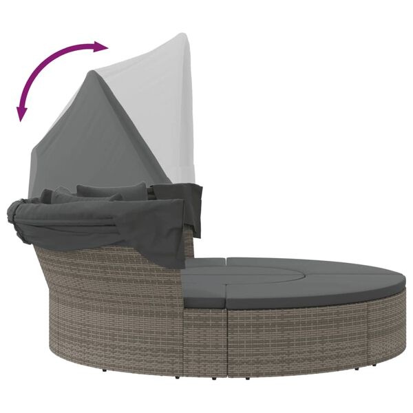 vidaXL Loungebed met Luifel & Kussens (Poly Rattan) - 55% Korting!