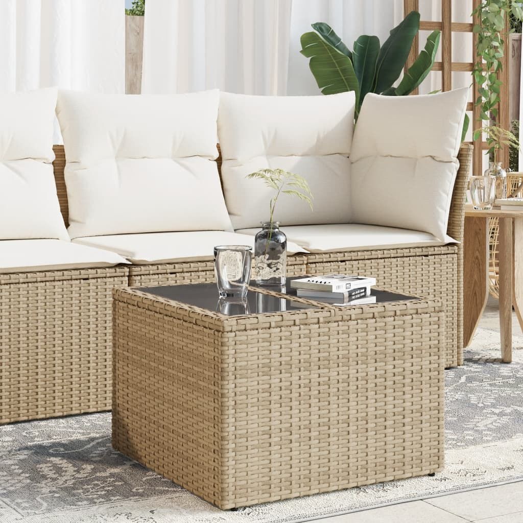 vidaXL Tuintafel Poly Rattan Beige met Glas - Nu 62% Korting!
