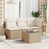 vidaXL Tuintafel Poly Rattan Beige met Glas - Nu 62% Korting!