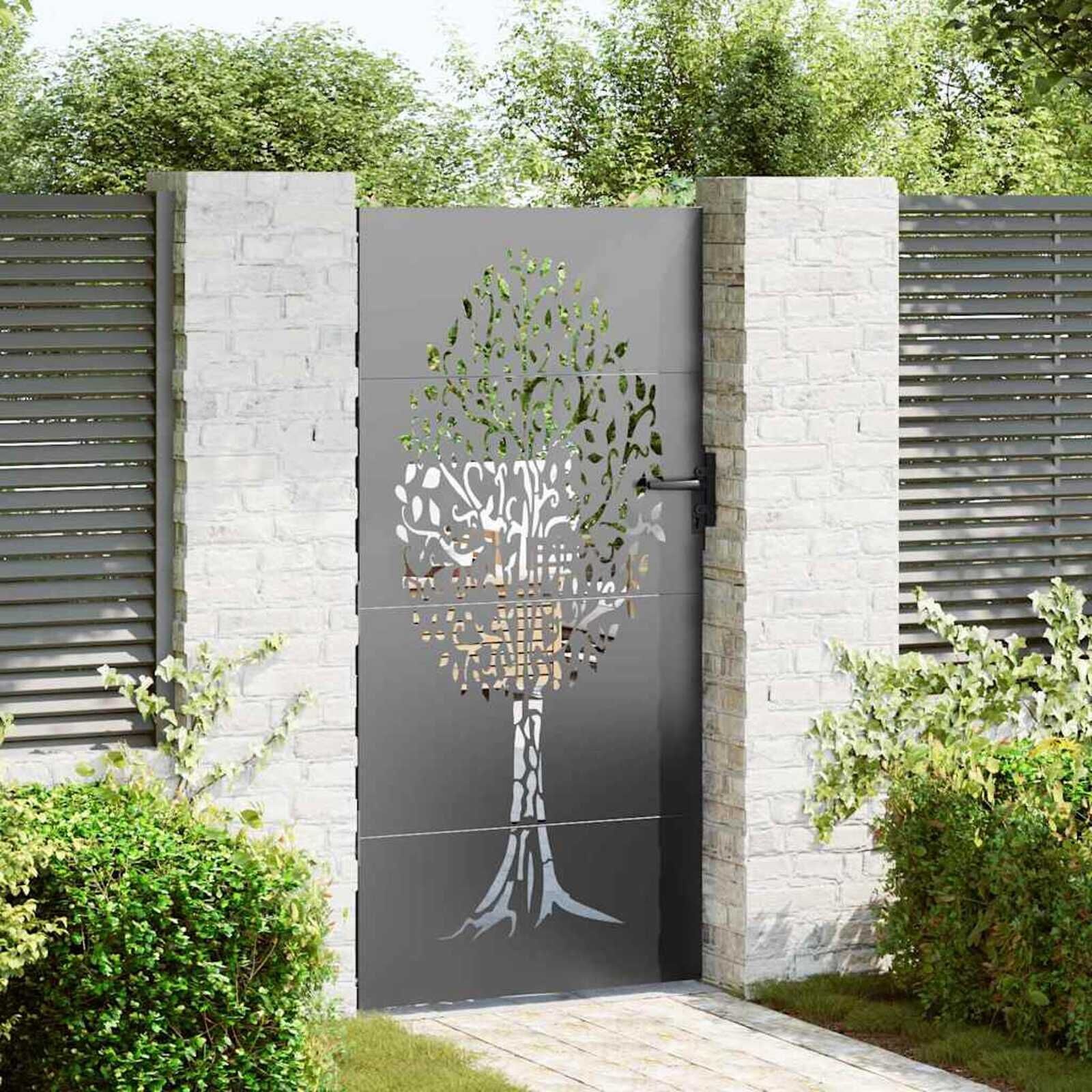 vidaXL Tuinpoort Corten Staal 85x75 cm met Boomdesign - Zwart (55% Korting)