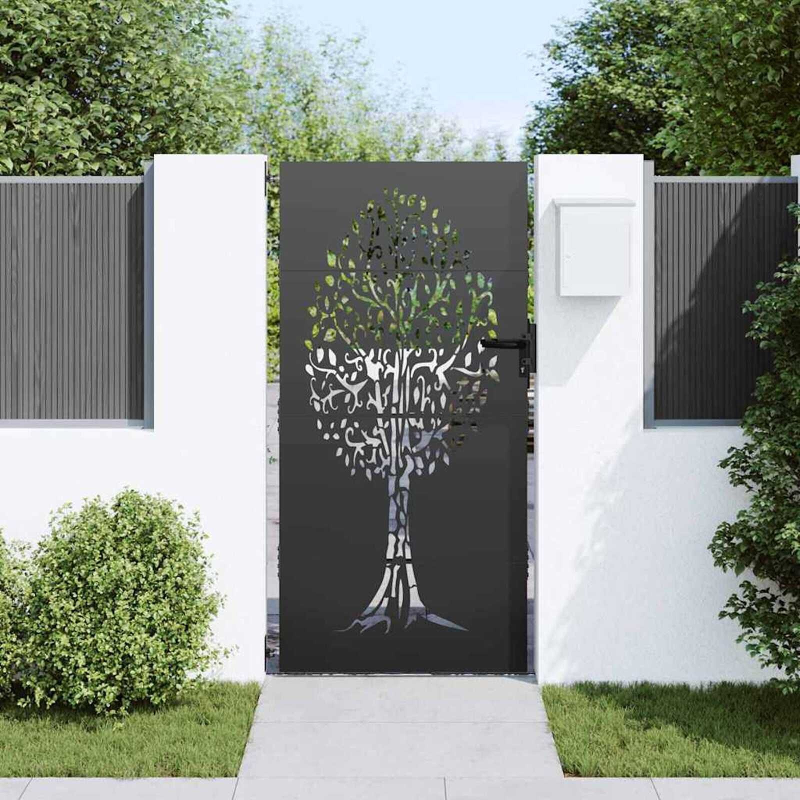 vidaXL Tuinpoort Corten Staal 85x75 cm met Boomdesign - Zwart (55% Korting)