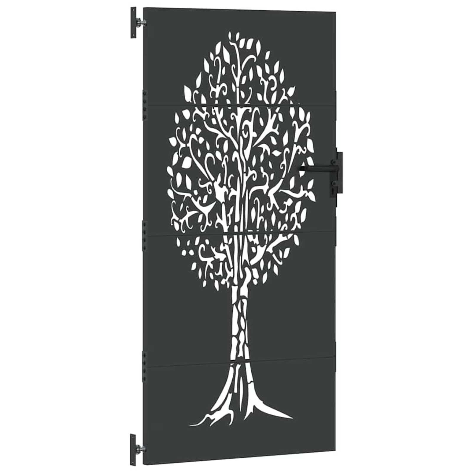 vidaXL Tuinpoort Corten Staal 85x75 cm met Boomdesign - Zwart (55% Korting)