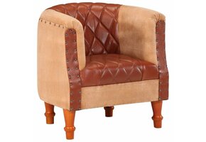 VidaXL Kuipstoel - Echt Leer & Mangohout - 35% Korting