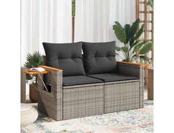 vidaXL Tuinbank 2-zits met kussens | Poly Rattan Grijs | 30% Korting