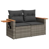 vidaXL Tuinbank 2-zits met kussens | Poly Rattan Grijs | 30% Korting