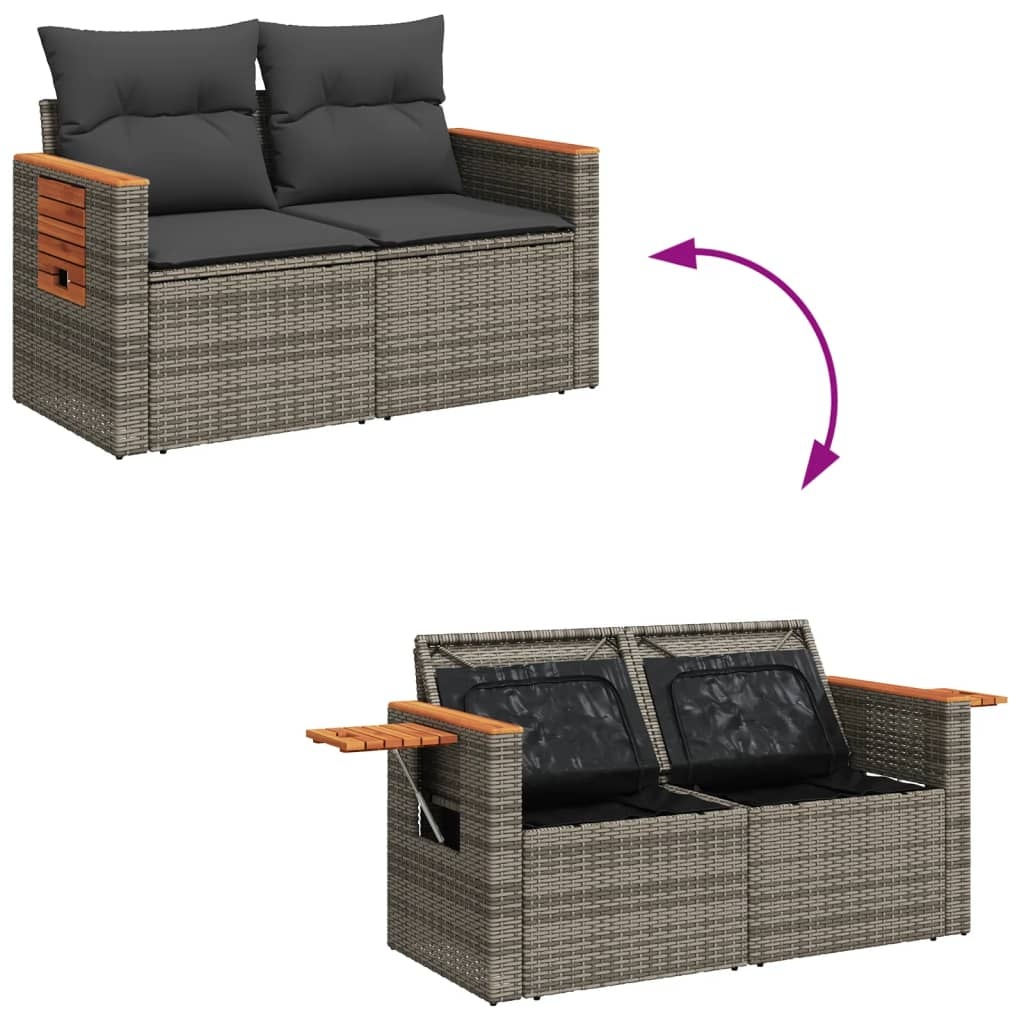 vidaXL Tuinbank 2-zits met kussens | Poly Rattan Grijs | 30% Korting