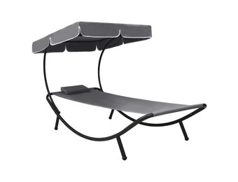 vidaXL Loungebed met luifel - Grijs | Nu met 53% korting!