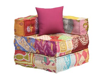 vidaXL Poef Modulair met Kussen - Patchwork Stof - 35% Korting