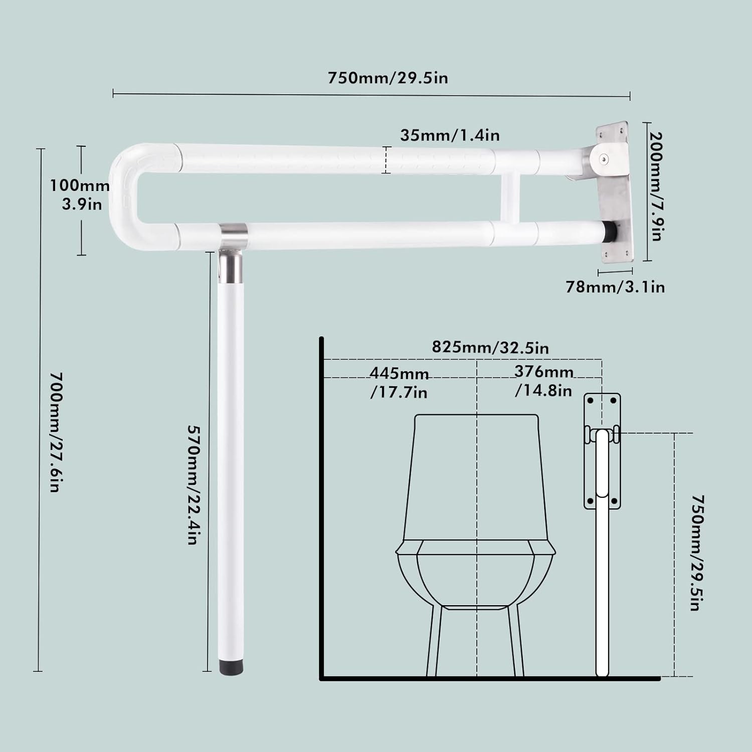 Opklapbare WC-handgreep 75cm Roestvrij Staal - 65% Korting