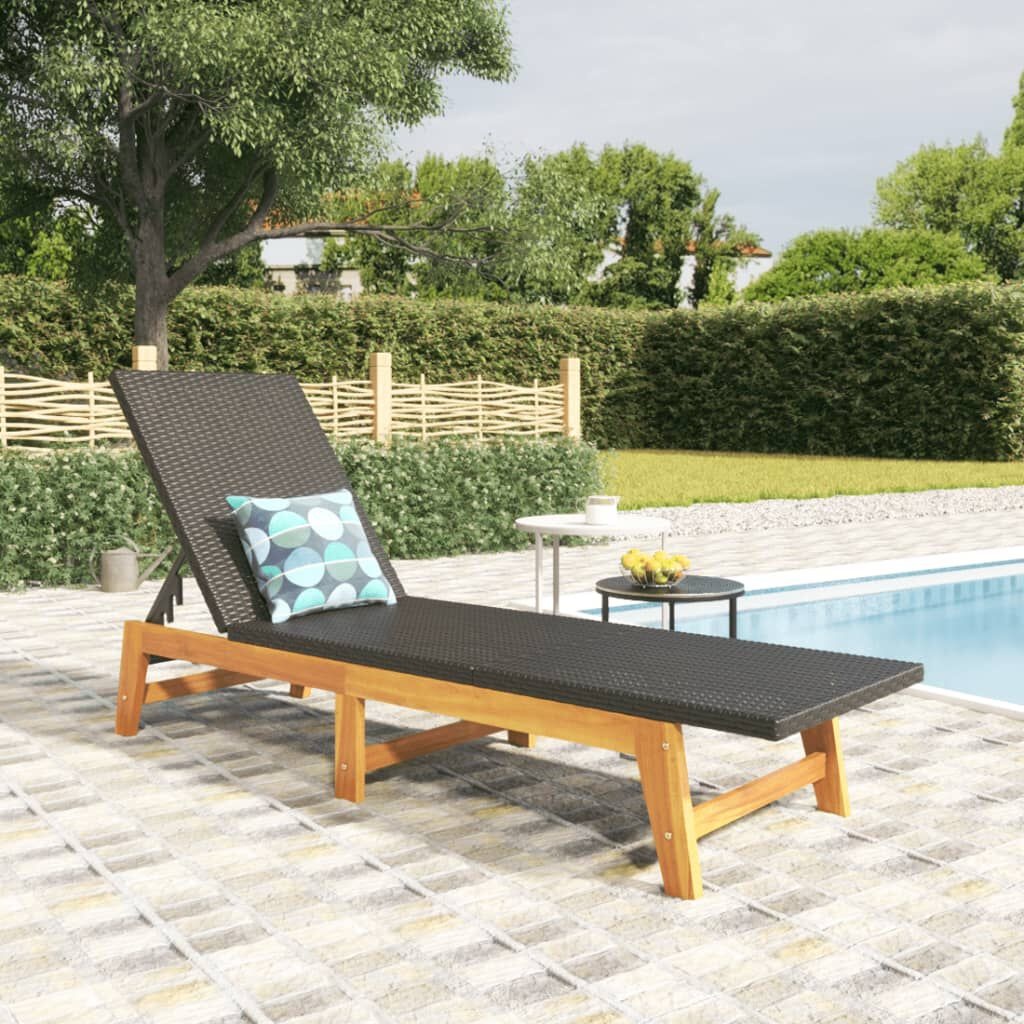 vidaXL Ligbed Poly Rattan/Acaciahout Zwart/Bruin - Nu 30% Korting!