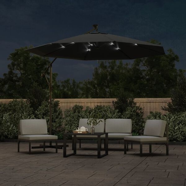 vidaXL Zweefparasol met LED-verlichting stalen paal 300 cm antraciet