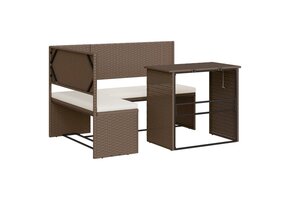 vidaXL Tuinbank met tafel & kussens L-vormig Poly Rattan Bruin | 41% Korting!