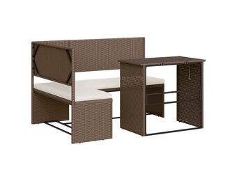vidaXL Tuinbank met tafel & kussens L-vormig Poly Rattan Bruin | 41% Korting!