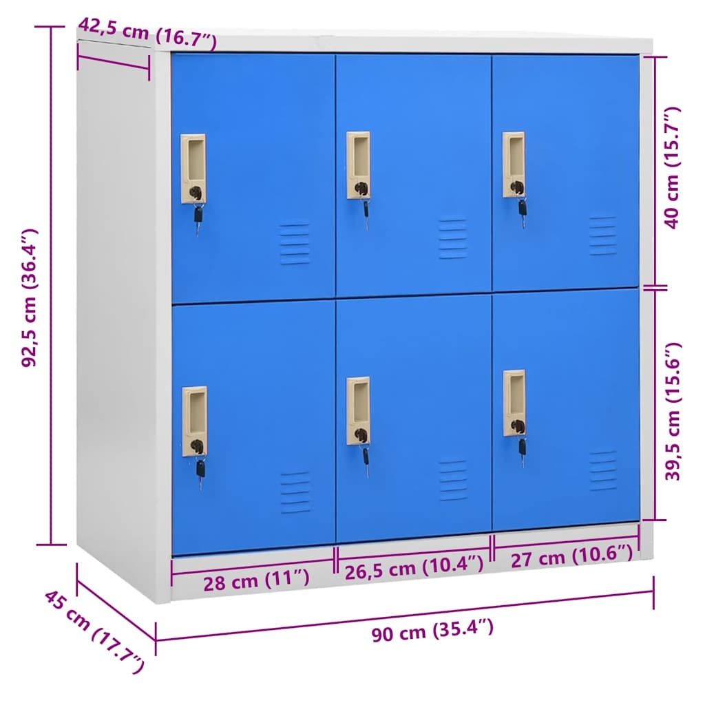 vidaXL Lockerkast Staal 90x45x92,5cm (Lichtgrijs/Blauw) - 47% Korting!