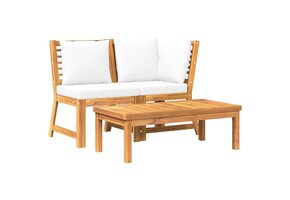 vidaXL 3-delige Loungeset Acaciahout | Crèmekleurige Kussens | 58% Korting