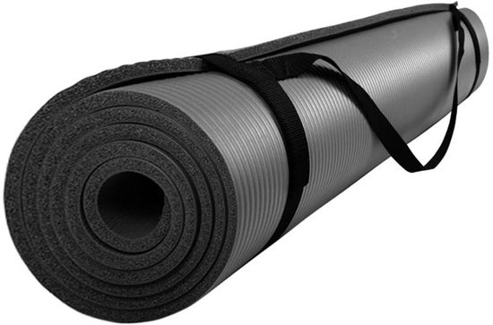 Fitnessmat Sportmat met draagriem - 185x100x1cm Zwart - Nu 65% Korting!