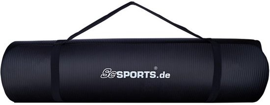 Fitnessmat Sportmat met draagriem - 185x100x1cm Zwart - Nu 65% Korting!