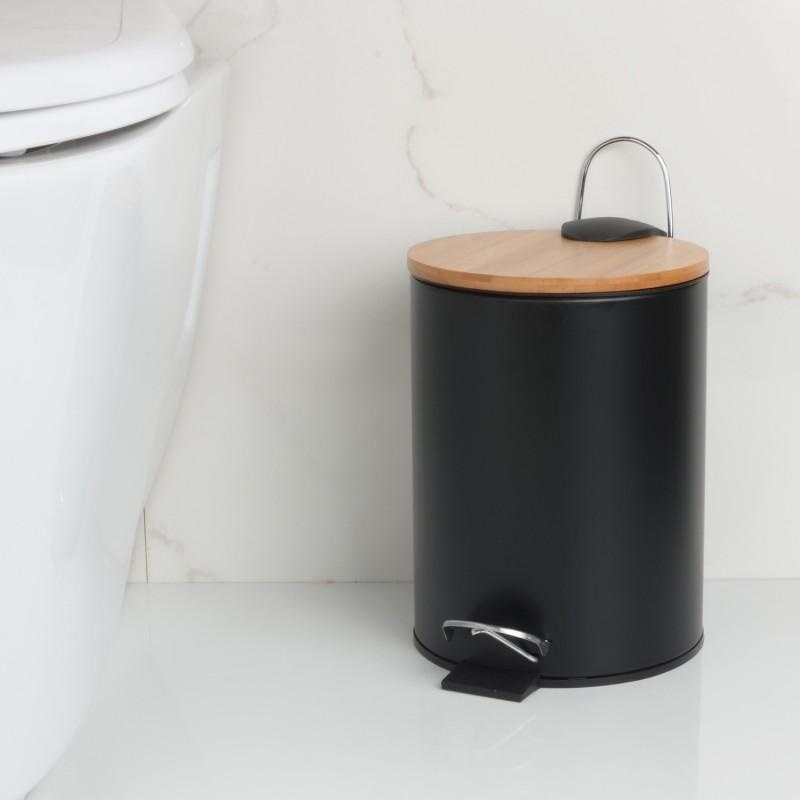 Badkamer prullenbak 3L met bamboe deksel
