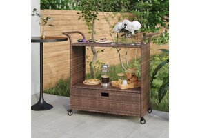 vidaXL Serveerwagen met lade - Poly rattan bruin - Nu 53% korting!