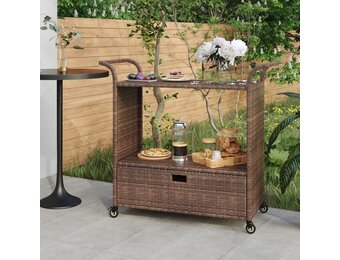 vidaXL Serveerwagen met lade - Poly rattan bruin - Nu 53% korting!