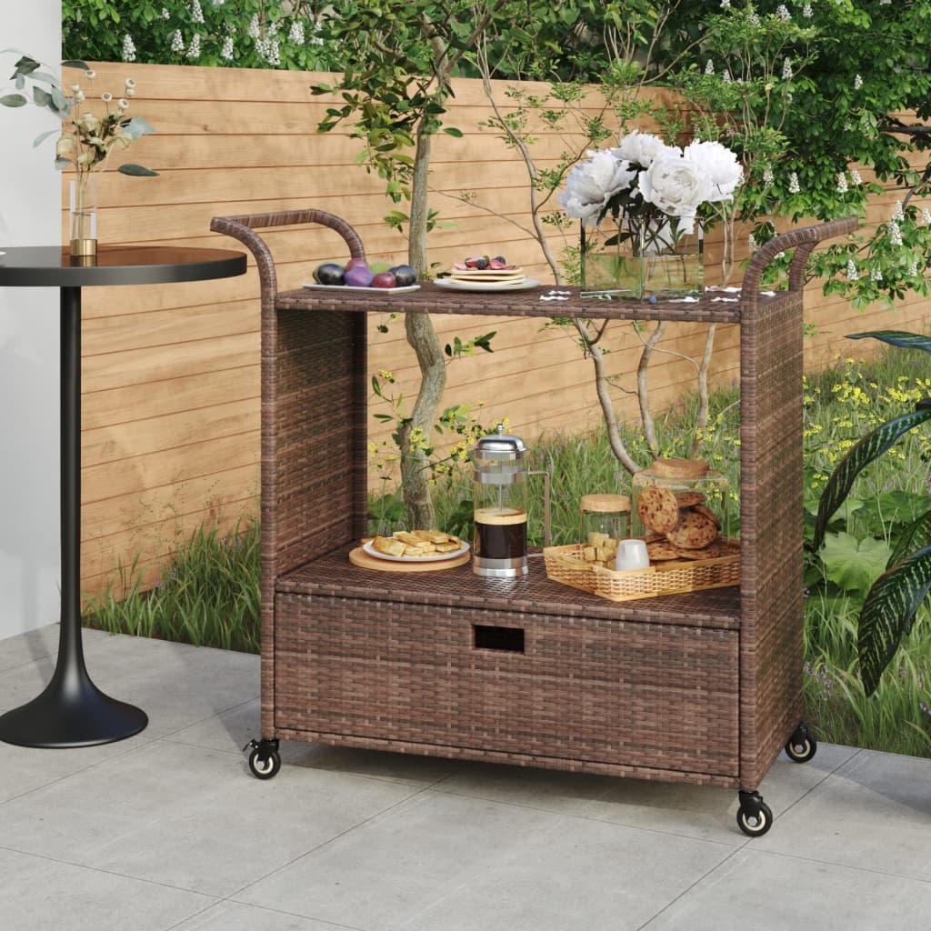 vidaXL Serveerwagen met lade - Poly rattan bruin - Nu 53% korting!