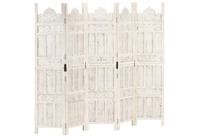 vidaXL Kamerscherm 5 panelen | Handgesneden Mangohout Wit | Nu 42% Korting!