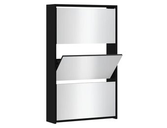 vidaXL Schoenenkast met spiegel 3-laags 63x17x102,5 cm zwart