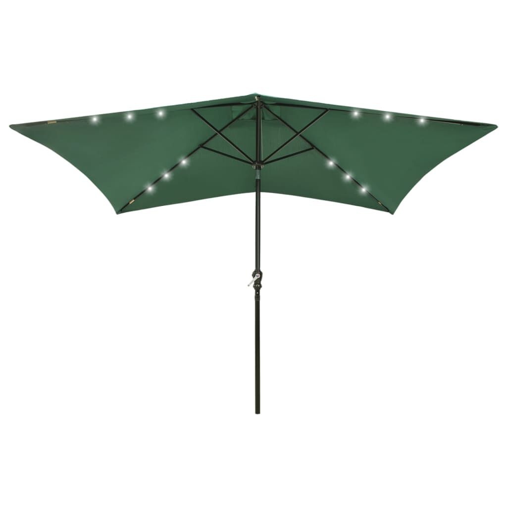 vidaXL Parasol met LED's en stalen paal 2x3 m groen
